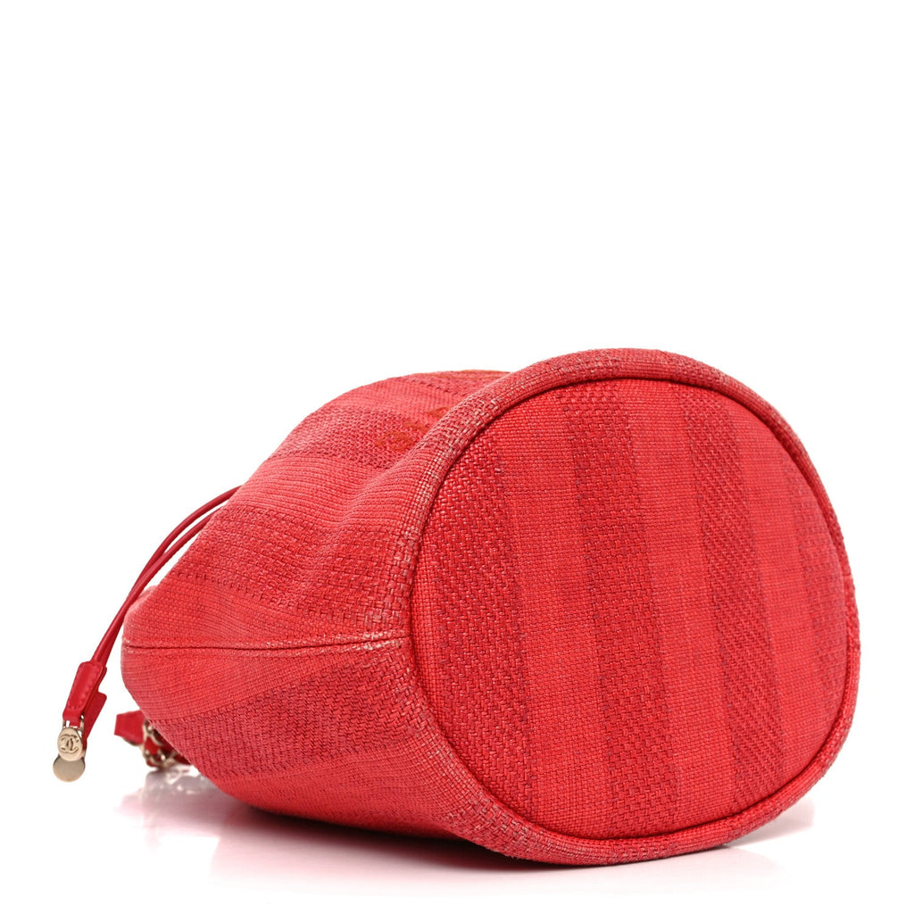 Chanel Mixed Fibers Striped Deauville Drawstring Bag Red