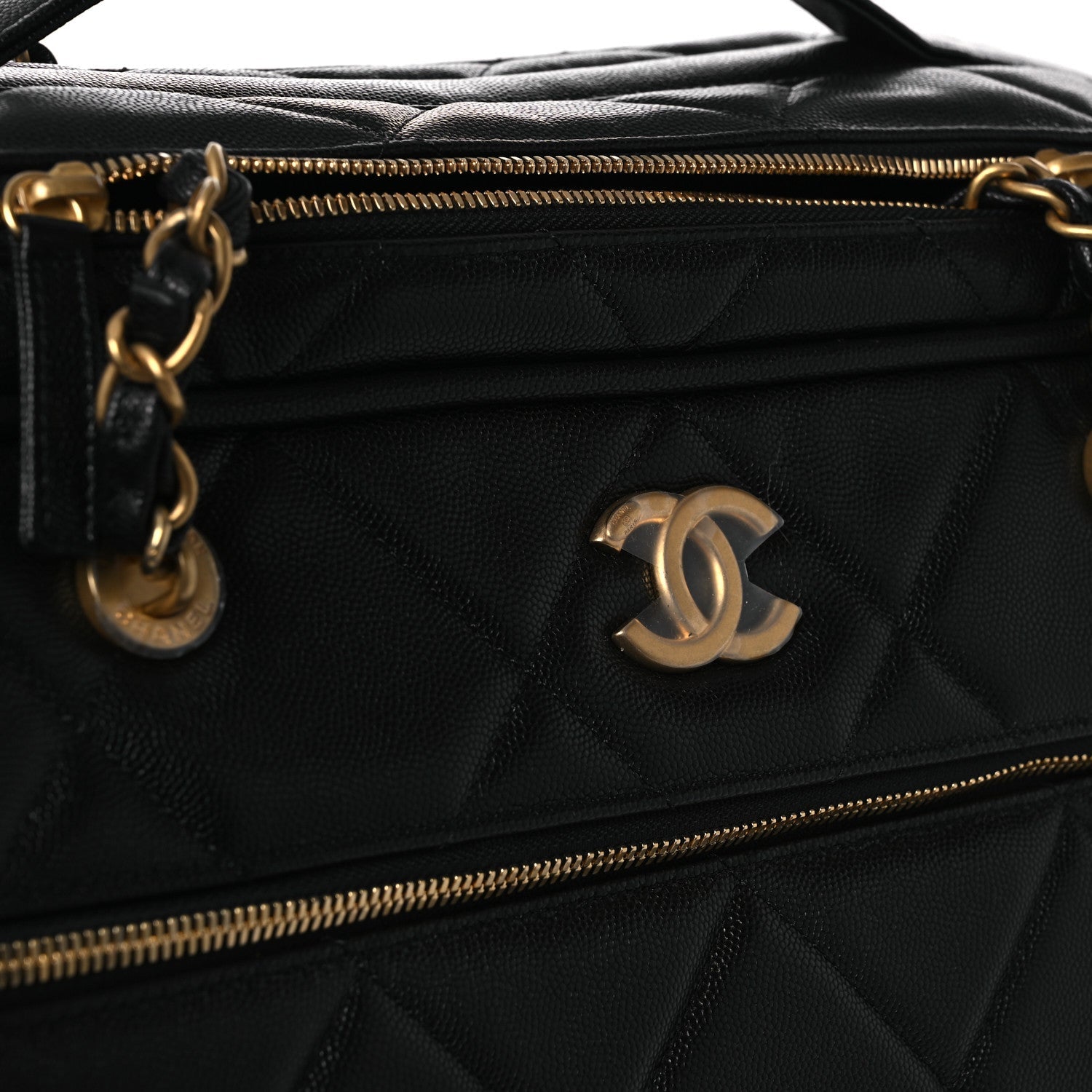 Chanel Shiny Grained Calfskin Quilted Large Travel Bowling Bag Black