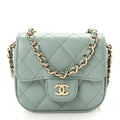 Chanel Caviar Quilted Mini Clutch With Chain Light Green