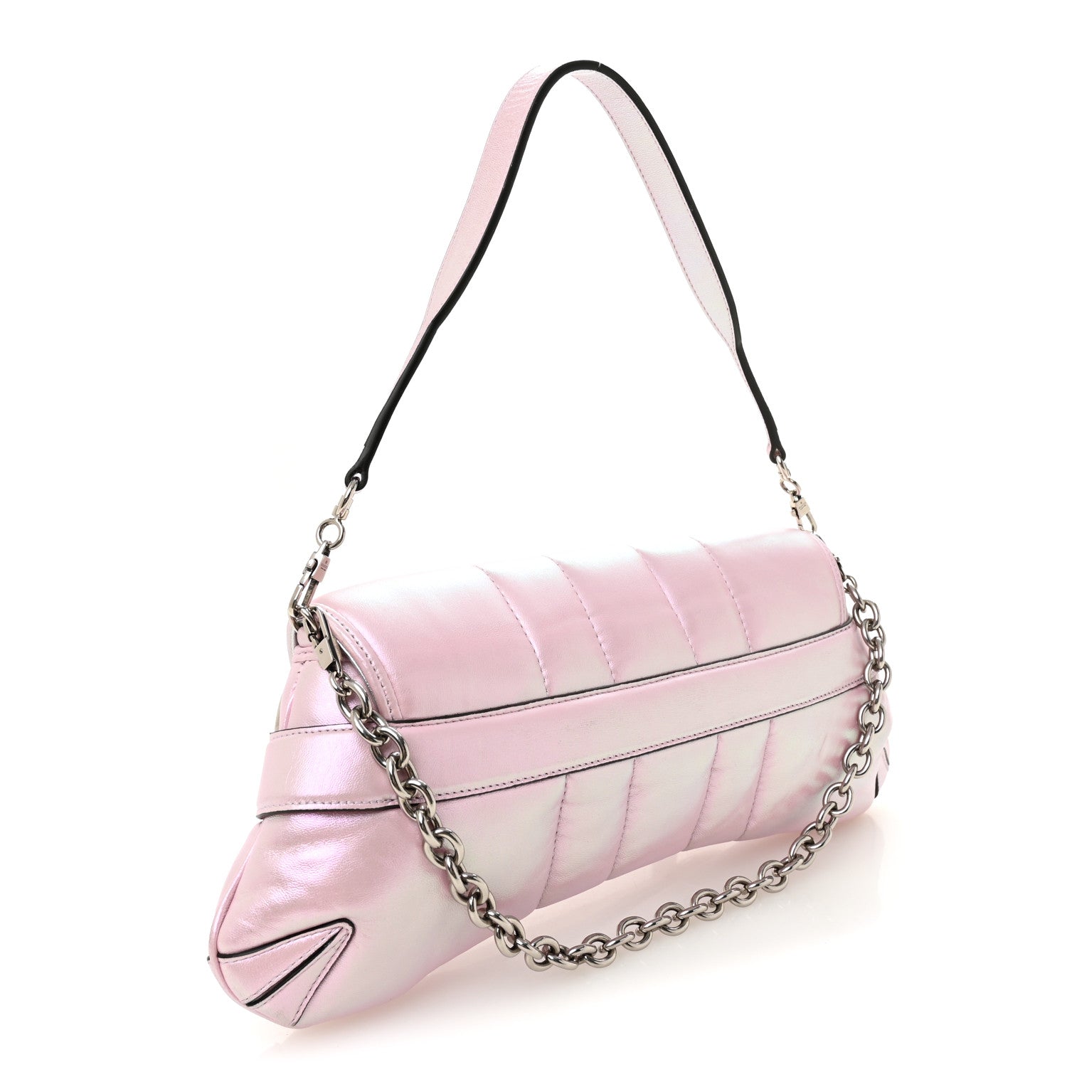 Gucci Iridescent Nappa Vertical Matelasse Medium Maxi Horsebit Chain Shoulder Bag Escape Pink
