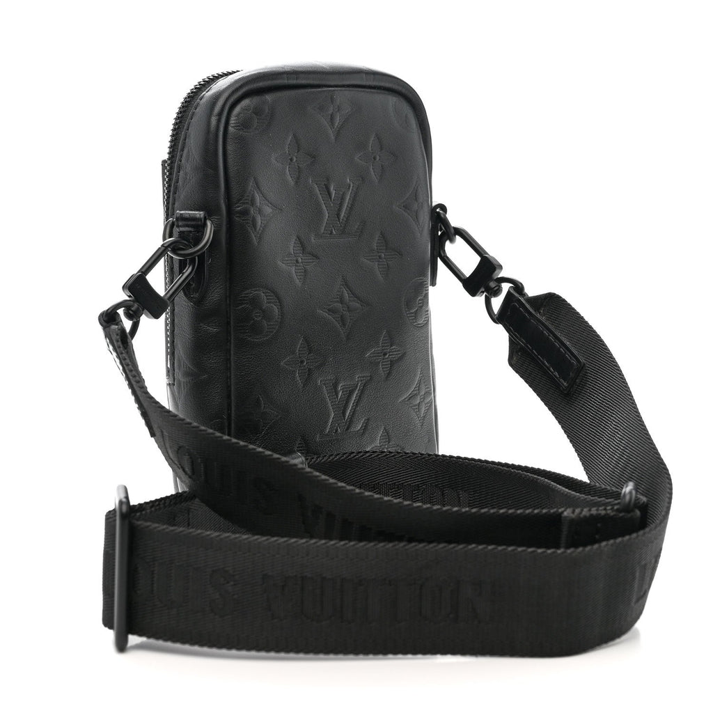 Louis Vuitton Calfskin Monogram Shadow Double Phone Pouch NM Black