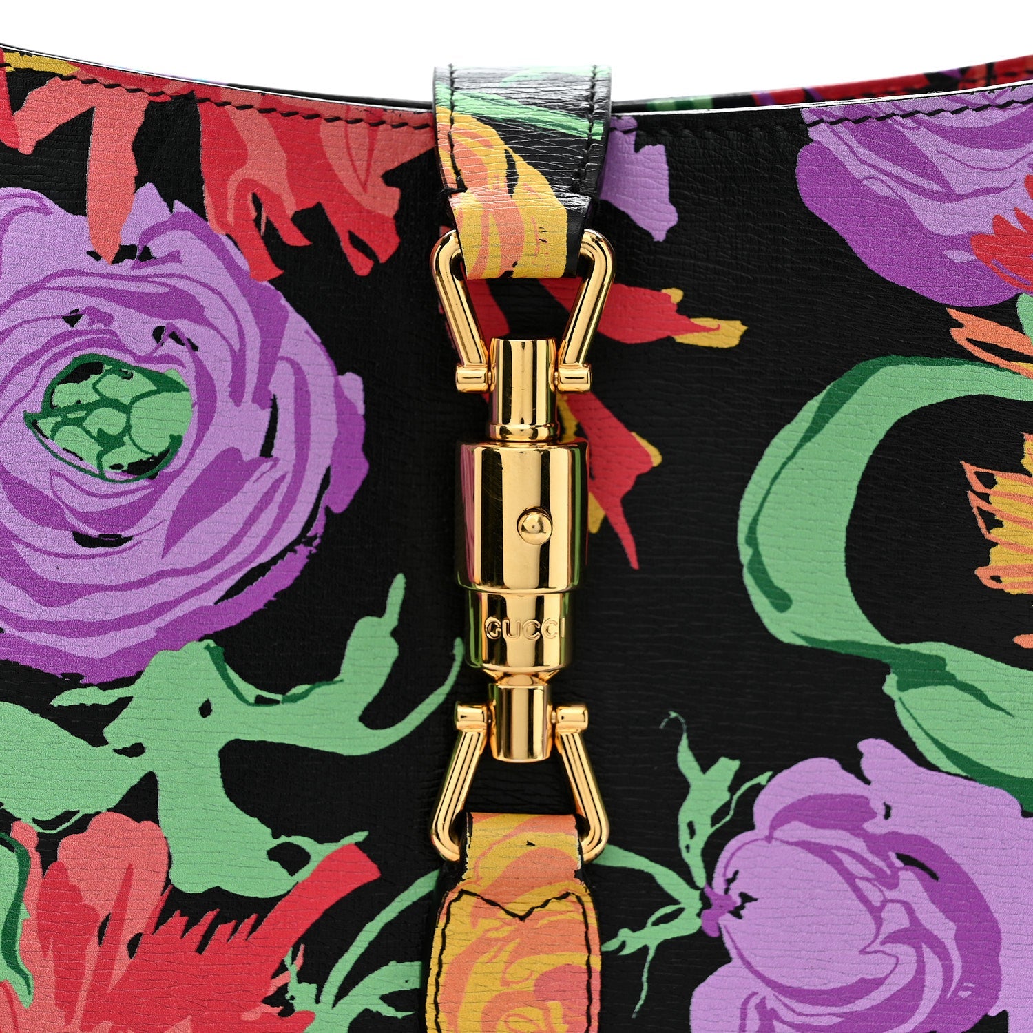Gucci X KEN SCOTT New Shangai Calfskin Jenny Floral Print Small Jackie 1961 Hobo Black Pink
