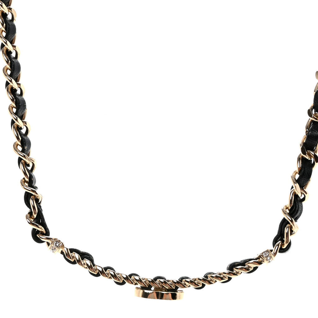 Metal Lambskin Crystal CC Choker Necklace Black Gold