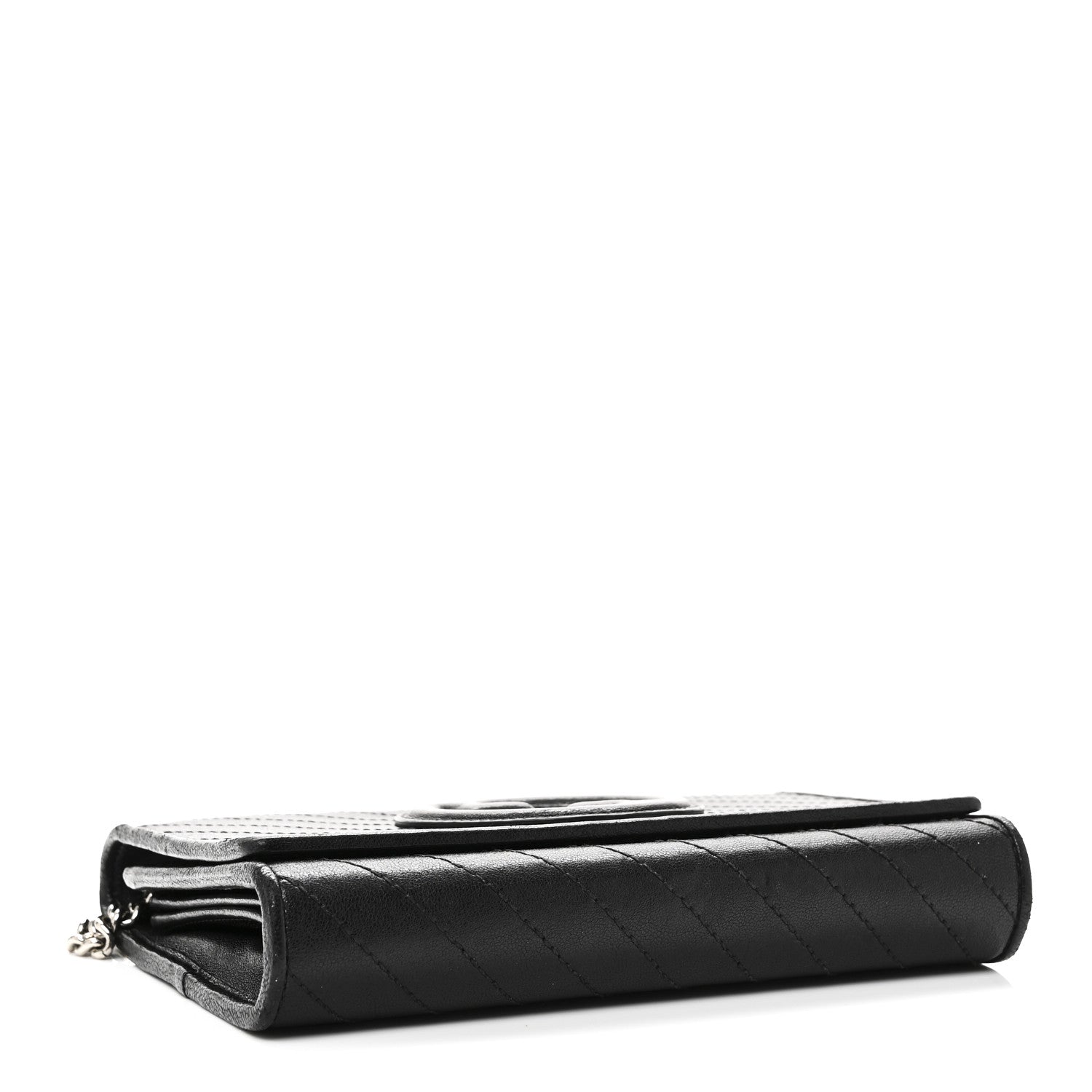 Gucci Sakai Be Green Calfskin Diagonal Stitched Blondie Wallet on Chain Black