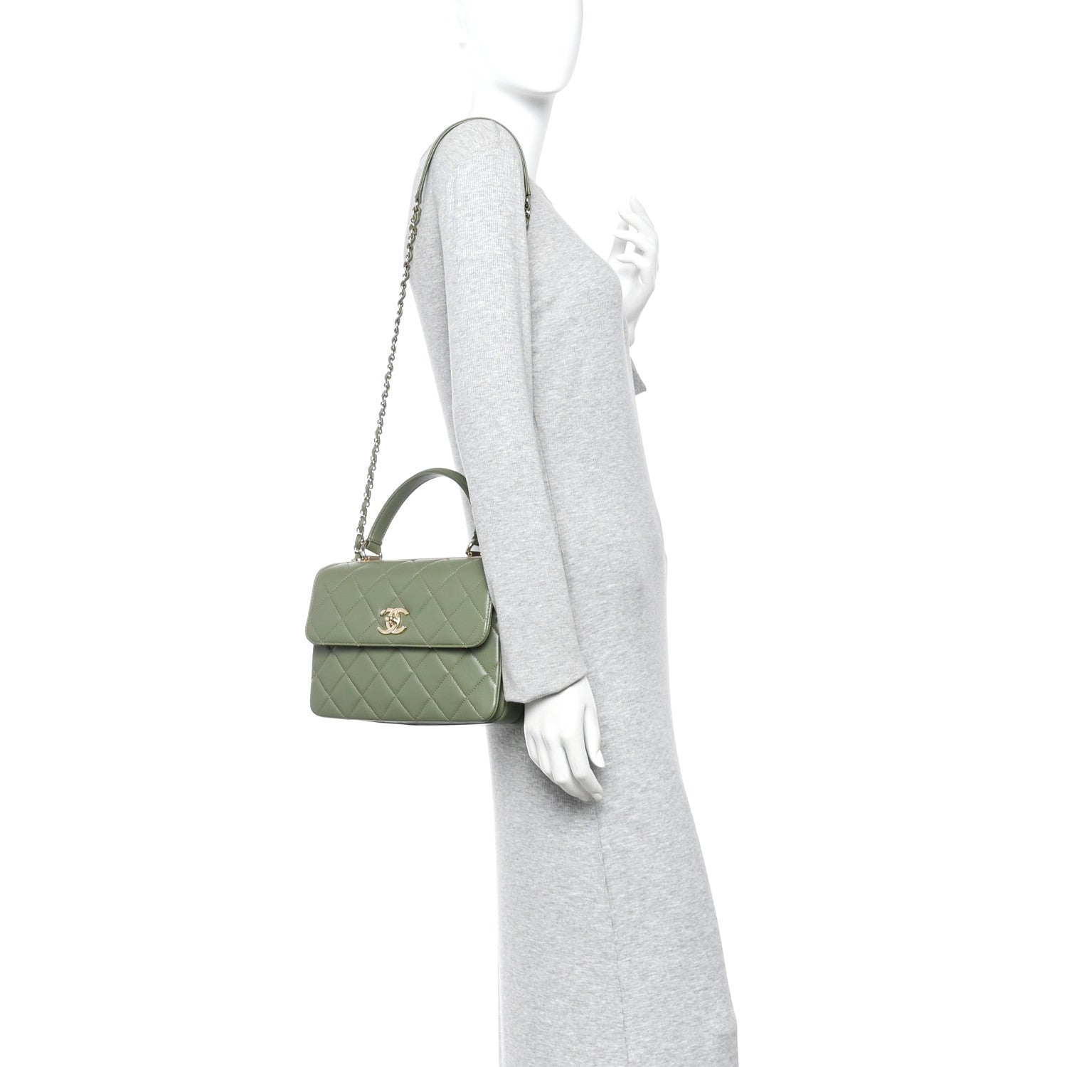 Chanel Lambskin Quilted Small Trendy CC Flap Dual Handle Bag Green