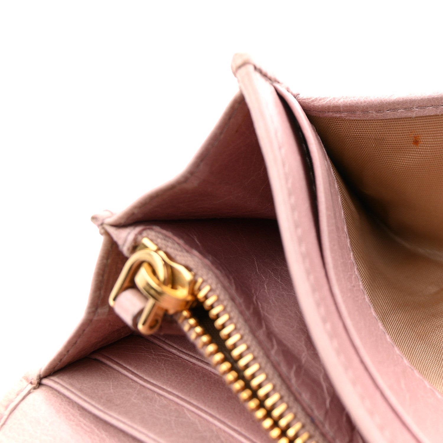 Prada Glossy Calfskin Triangle Quilted Triangle Continental Flap Wallet Light Pink