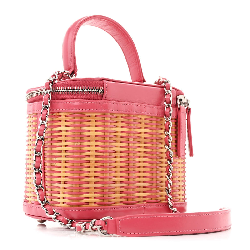 Chanel Calfskin Raffia Small Take Away Vanity Case Bag Pink Beige