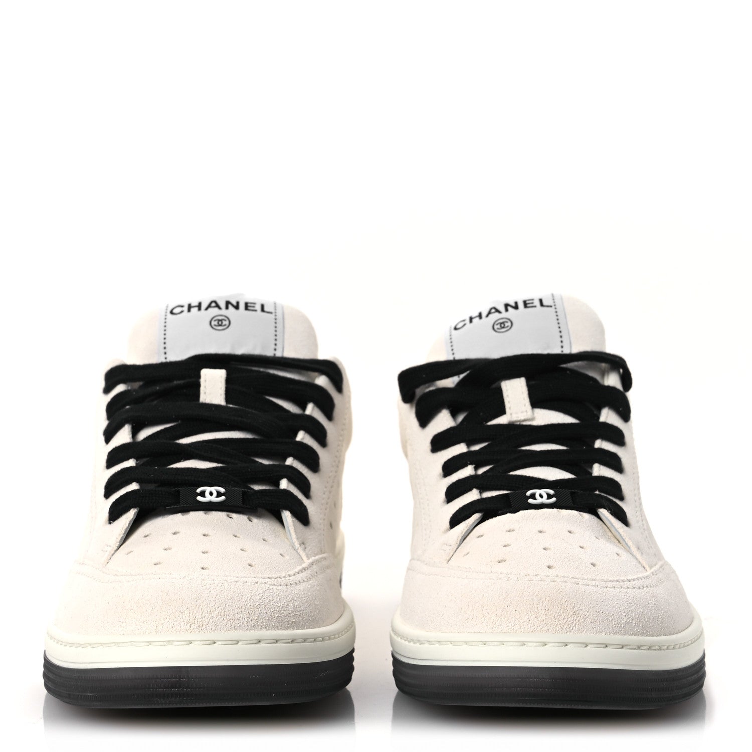 Chanel Suede Calfskin Logo Sneakers 40 Black White