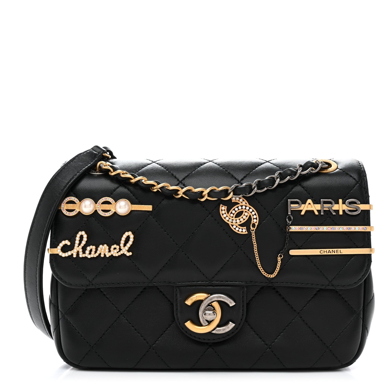 Chanel Lambskin Quilted Small Coco Clips Single Flap Black