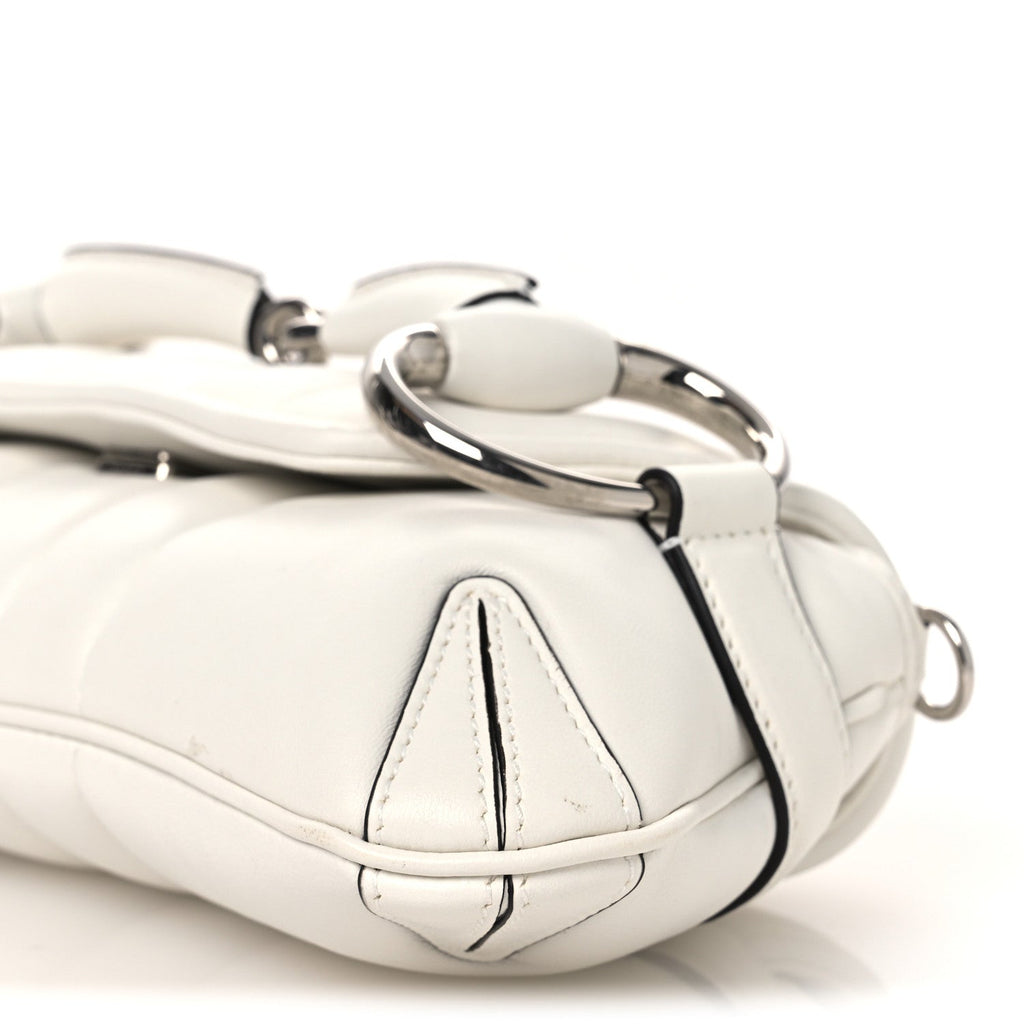 Gucci Nappa Vertical Matelasse Small Maxi Horsebit Chain Shoulder Bag Great White