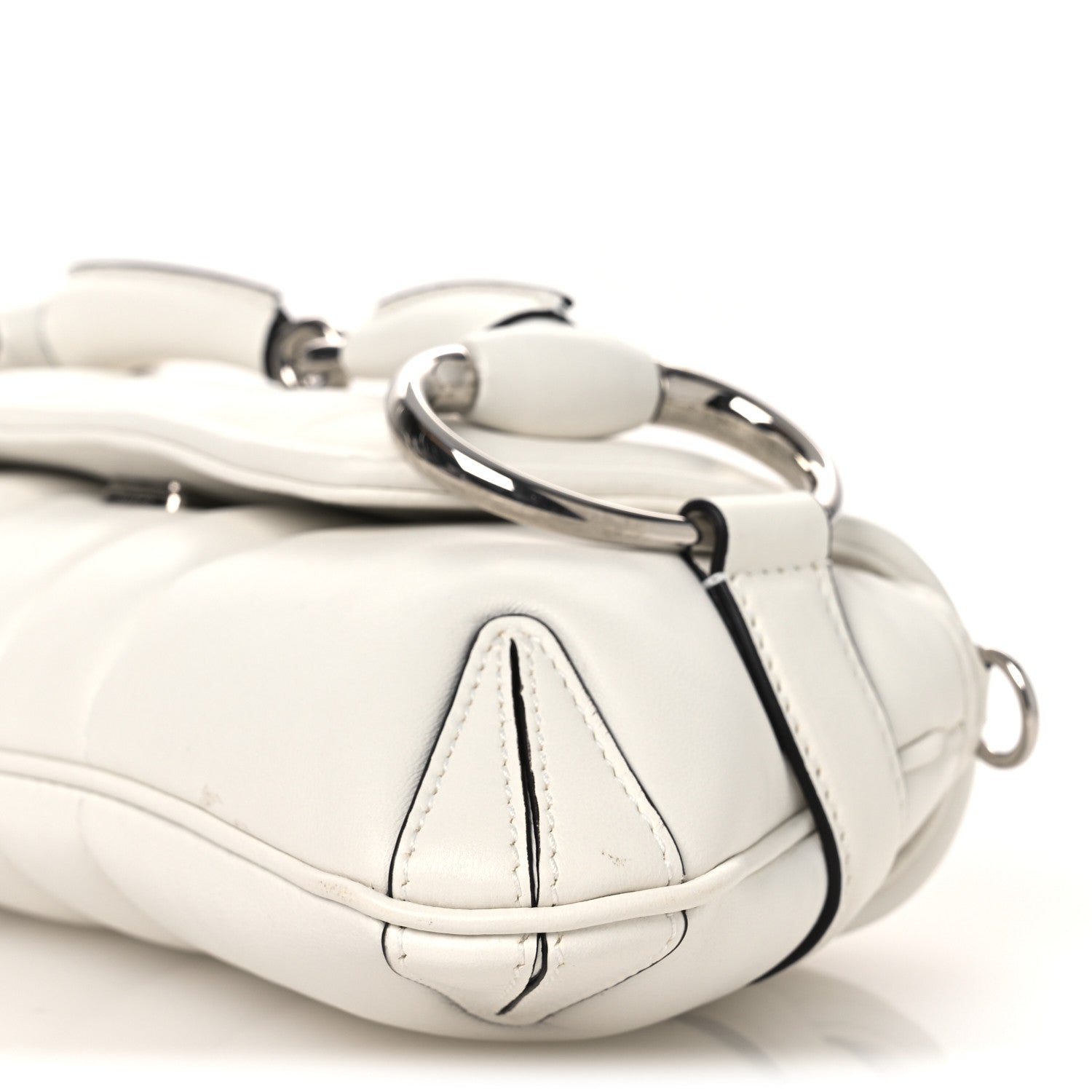 Gucci Nappa Vertical Matelasse Small Maxi Horsebit Chain Shoulder Bag Great White