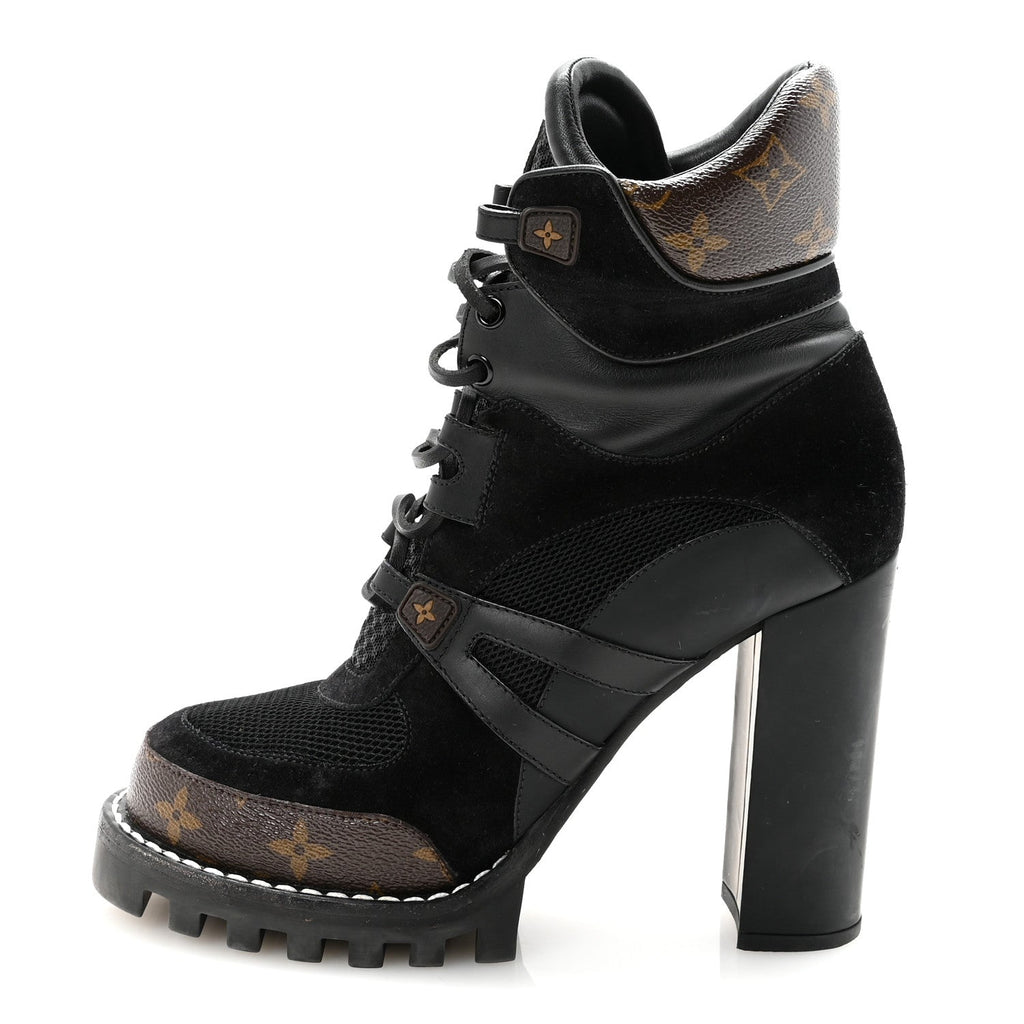 Louis Vuitton Suede Calfskin Monogram Star Trail Ankle Boots 39.5 Black