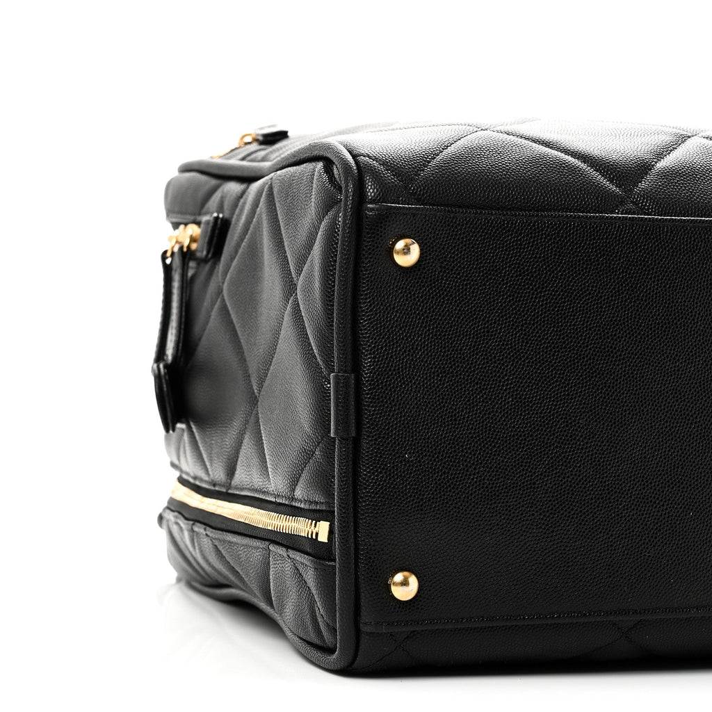 Chanel Shiny Grained Calfskin Quilted Travel Bowling Bag Black