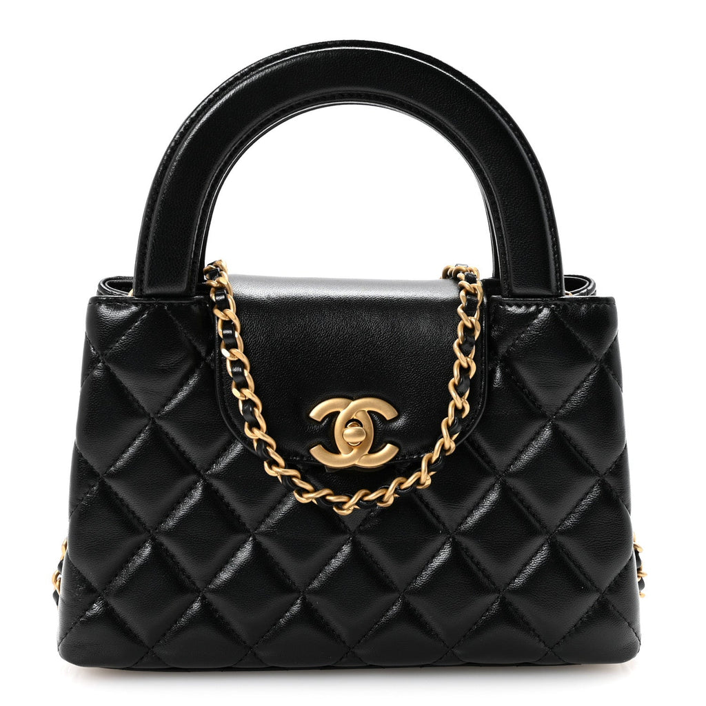 Chanel Shiny Aged Calfskin Quilted Nano Kelly Shopper Black