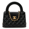 Chanel Shiny Aged Calfskin Quilted Nano Kelly Shopper Black