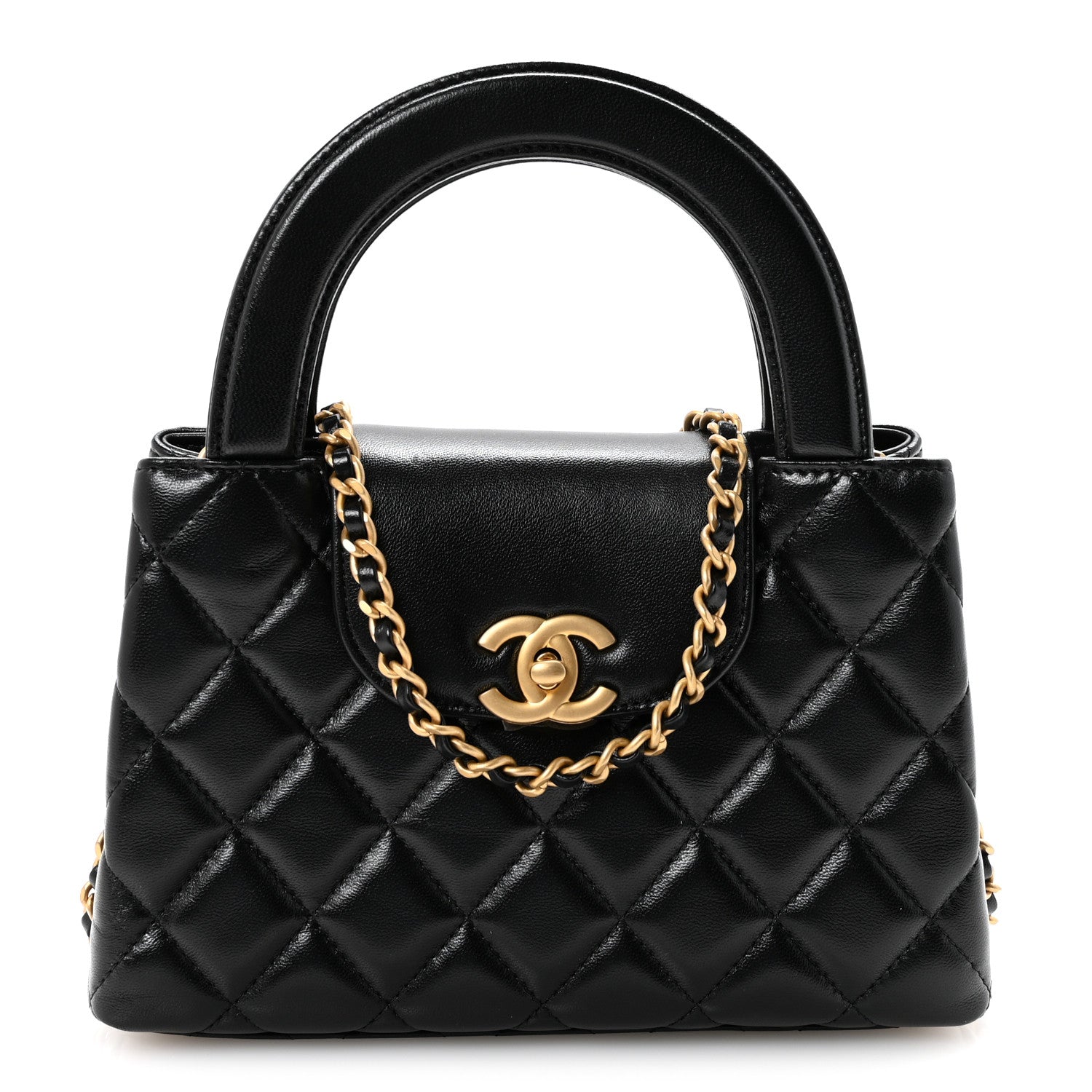 Chanel Shiny Aged Calfskin Quilted Nano Kelly Shopper Black