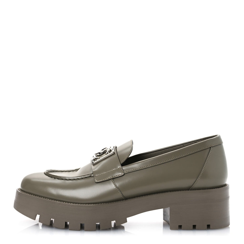 Calfskin Metal CC Loafers 40 Khaki