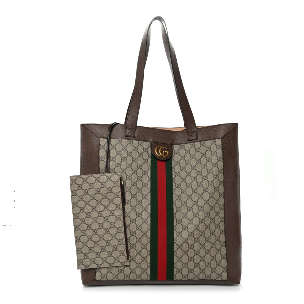 Gucci GG Supreme Monogram Web Large Ophidia Vertical Shopping Tote Brown
