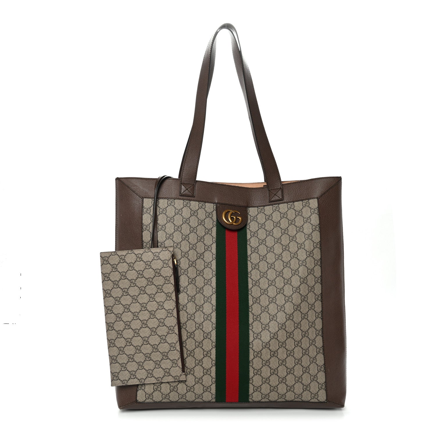 Gucci GG Supreme Monogram Web Large Ophidia Vertical Shopping Tote Brown