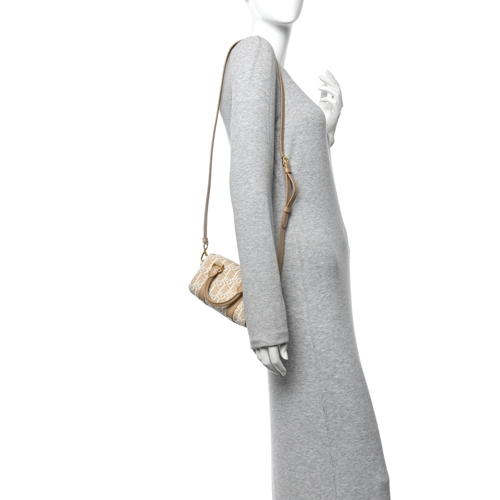 Christian Dior Oblique Chambray Groove 17 Bag Natural