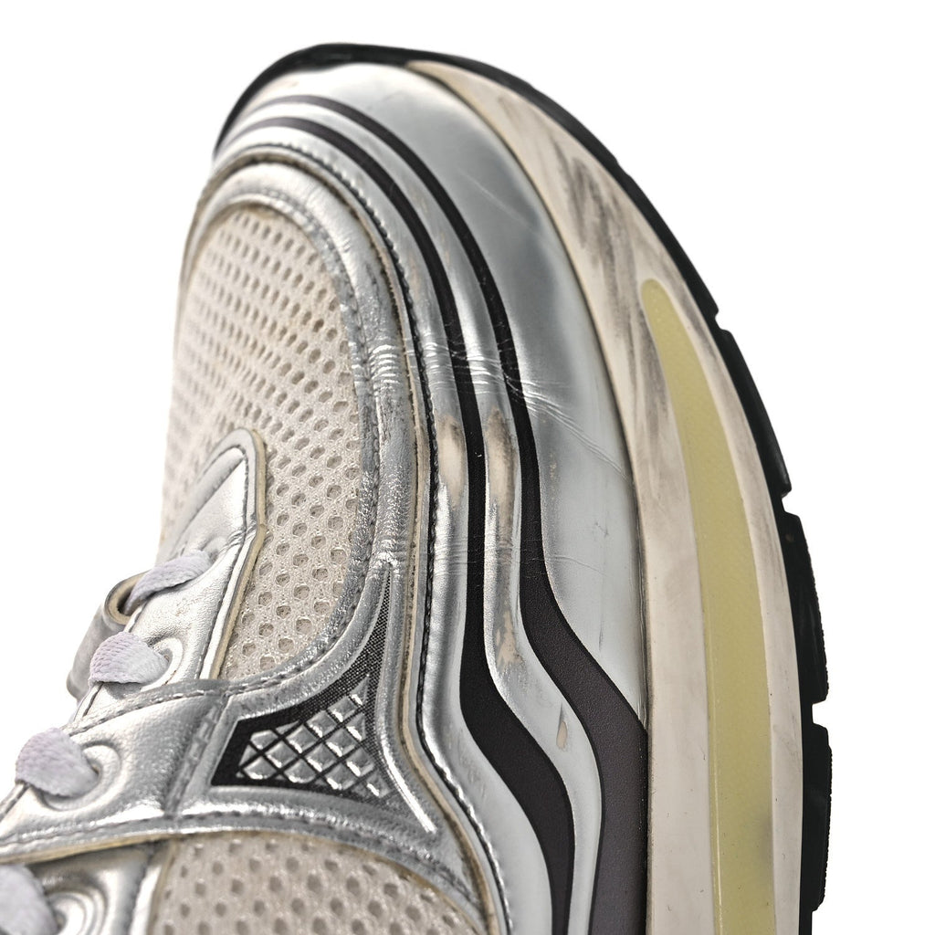 Fabric Laminated Calfskin Stretch CC Sneakers 39.5 White Silver