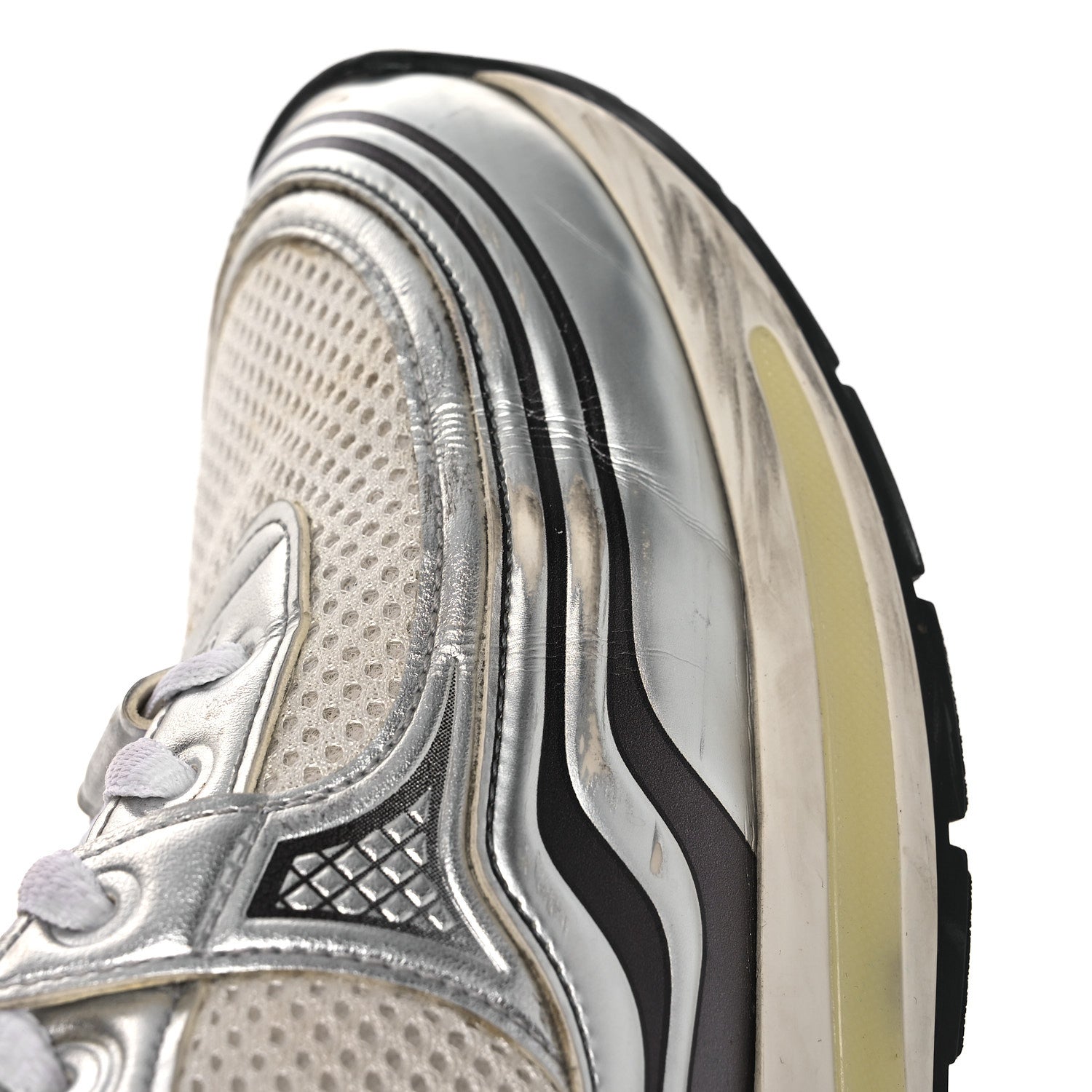 Fabric Laminated Calfskin Stretch CC Sneakers 39.5 White Silver