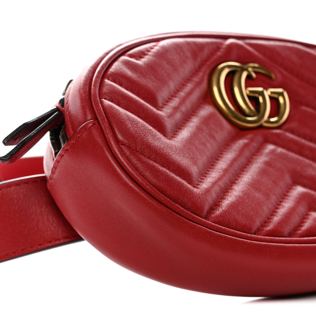 Gucci Calfskin Matelasse GG Marmont Belt Bag 85 34 Hibiscus Red