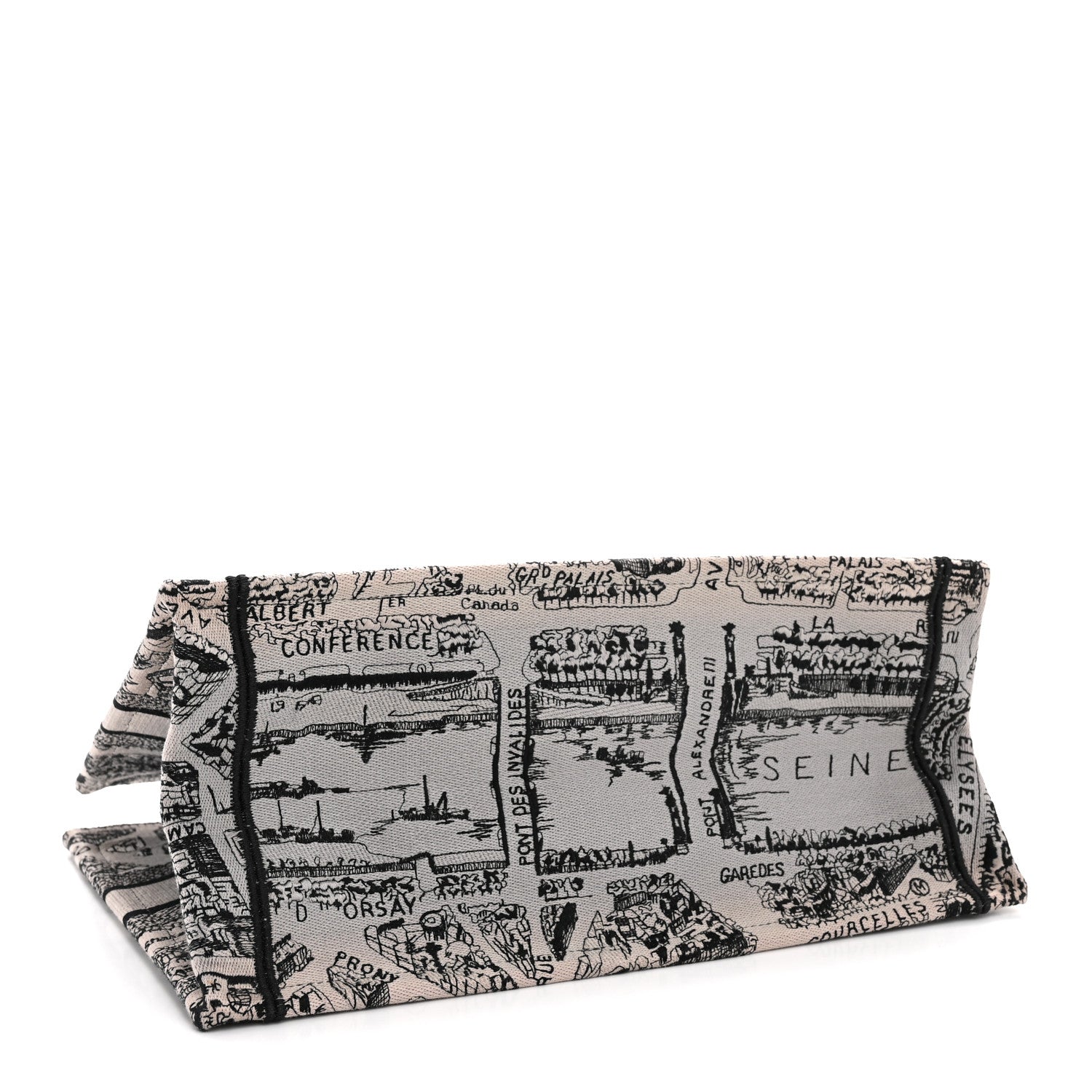 Christian Dior Canvas Embroidered Medium Plan De Paris Book Tote Grey Black