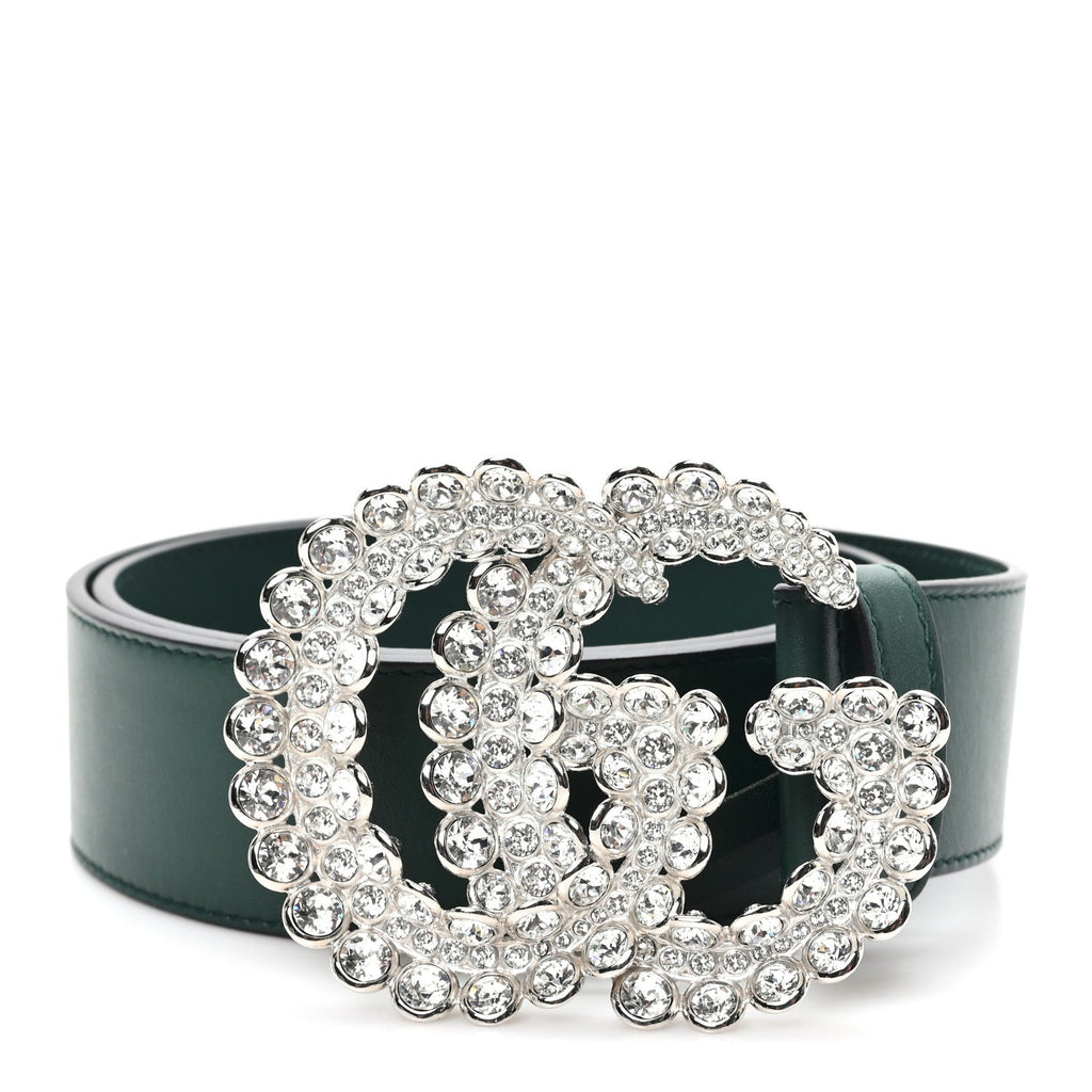 Gucci Calfskin Crystal Double G 40mm Belt 80 32 Emerald