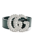 Gucci Calfskin Crystal Double G 40mm Belt 80 32 Emerald