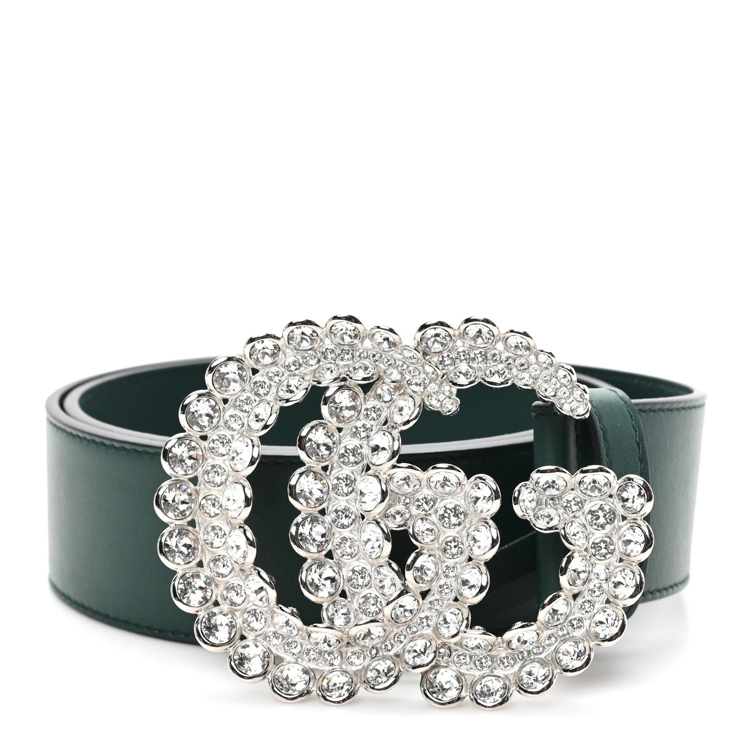Gucci Calfskin Crystal Double G 40mm Belt 80 32 Emerald