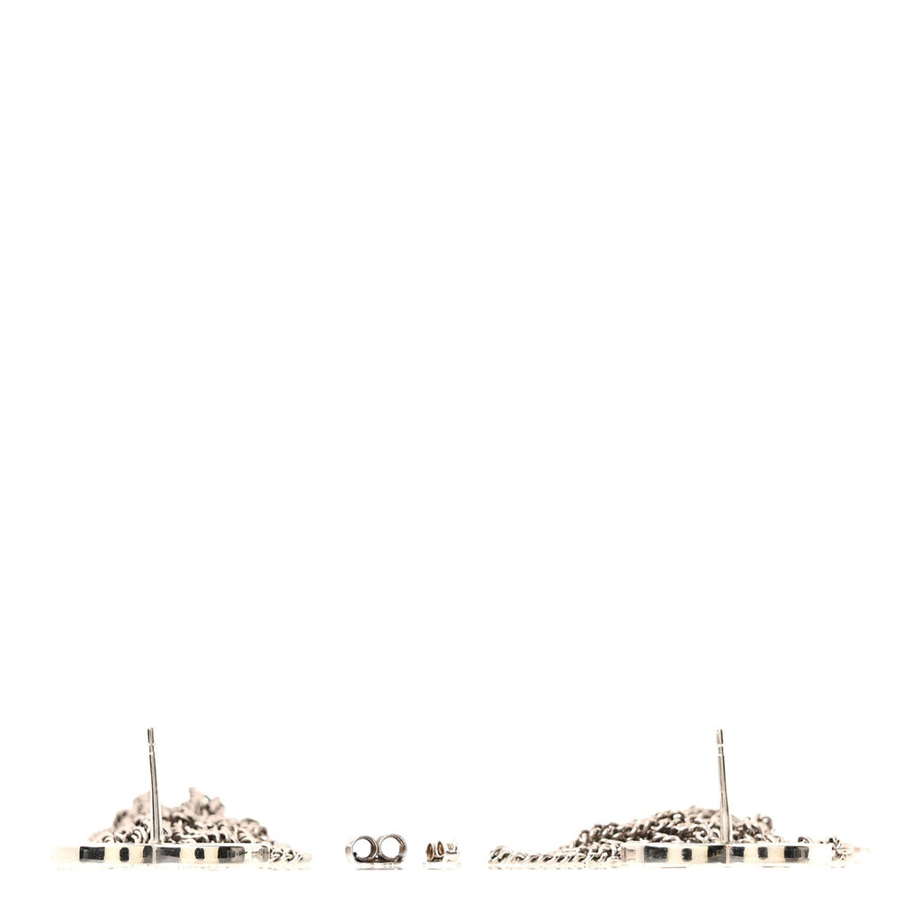 Baguette Crystal CC Chain Drop Earrings Silver