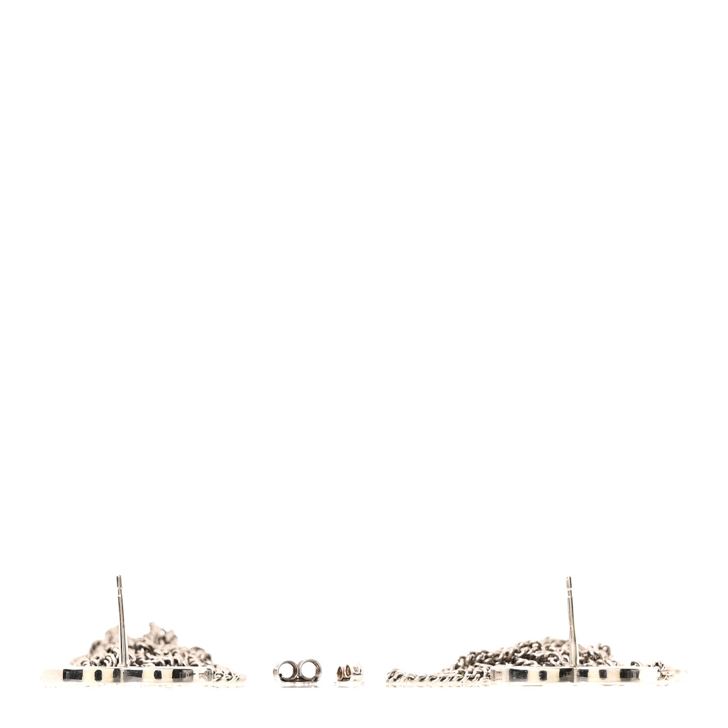 Baguette Crystal CC Chain Drop Earrings Silver