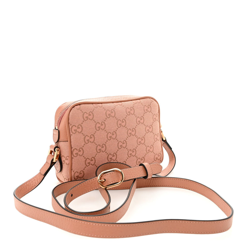 Gucci Monogram Textured Dollar Calfskin Mini Ophidia Shoulder Bag Cloche Rose Pink