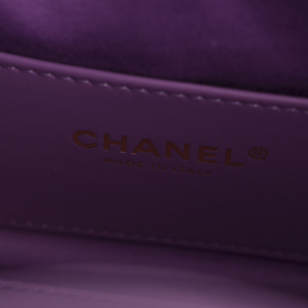 Chanel Suede Quilted Mini Chanel 25 Handbag Purple