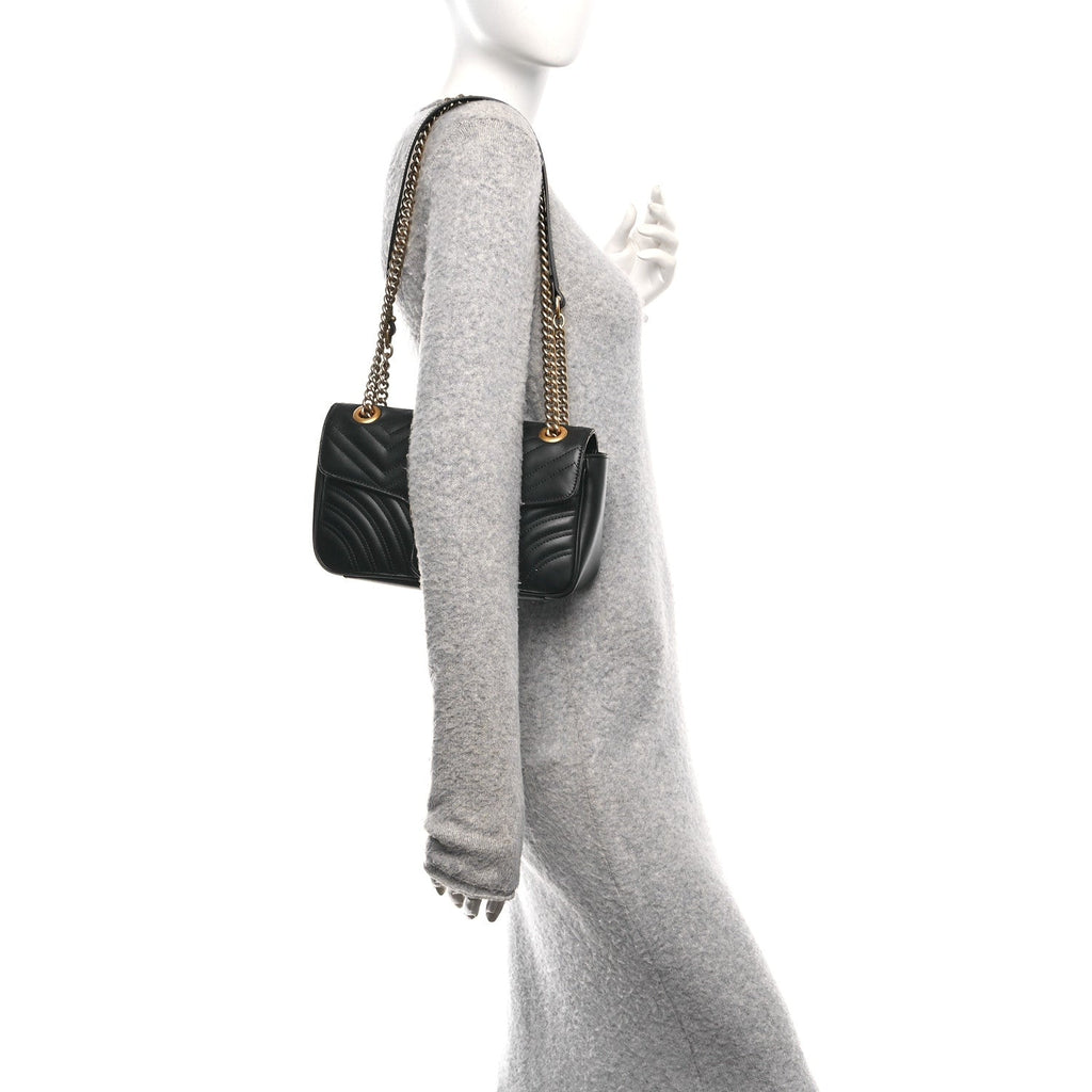 Gucci Calfskin Matelasse Small GG Marmont Shoulder Bag Black