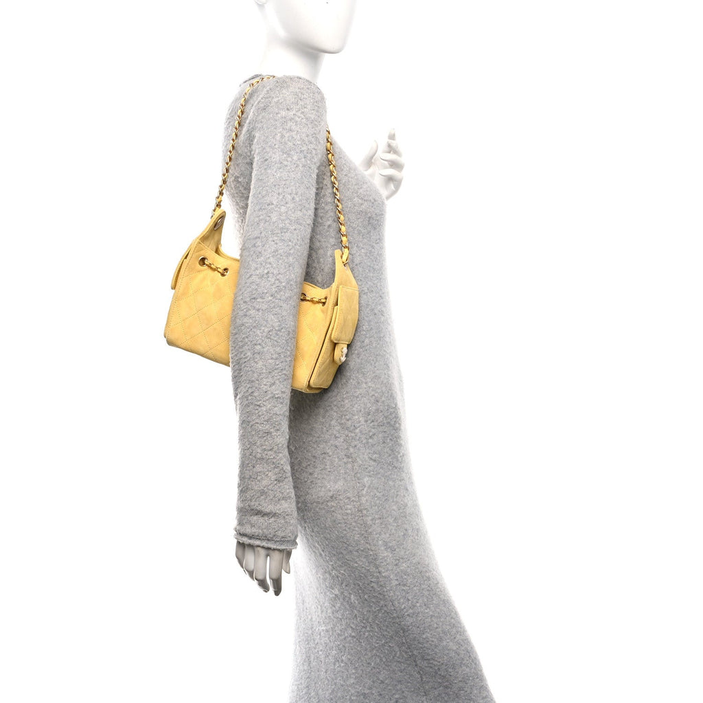 Chanel Suede Quilted Mini Chanel 25 Handbag Yellow
