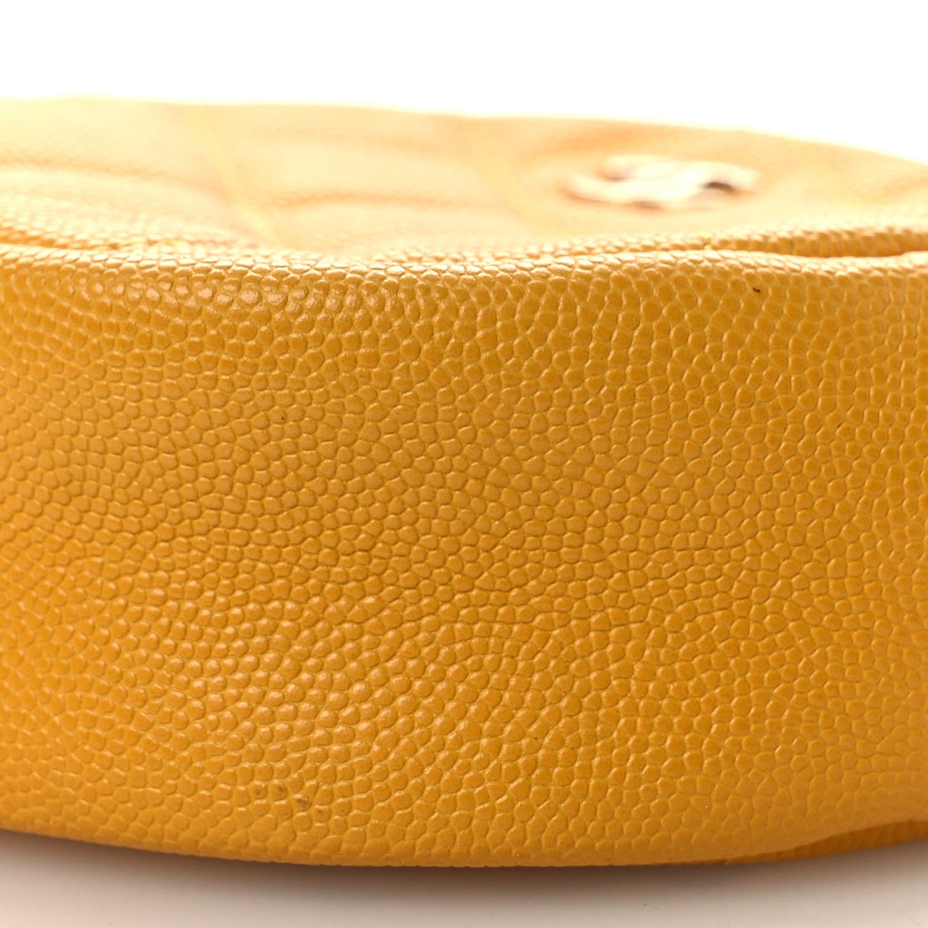 Chanel Caviar Quilted Round Clutch With Chain Yellow