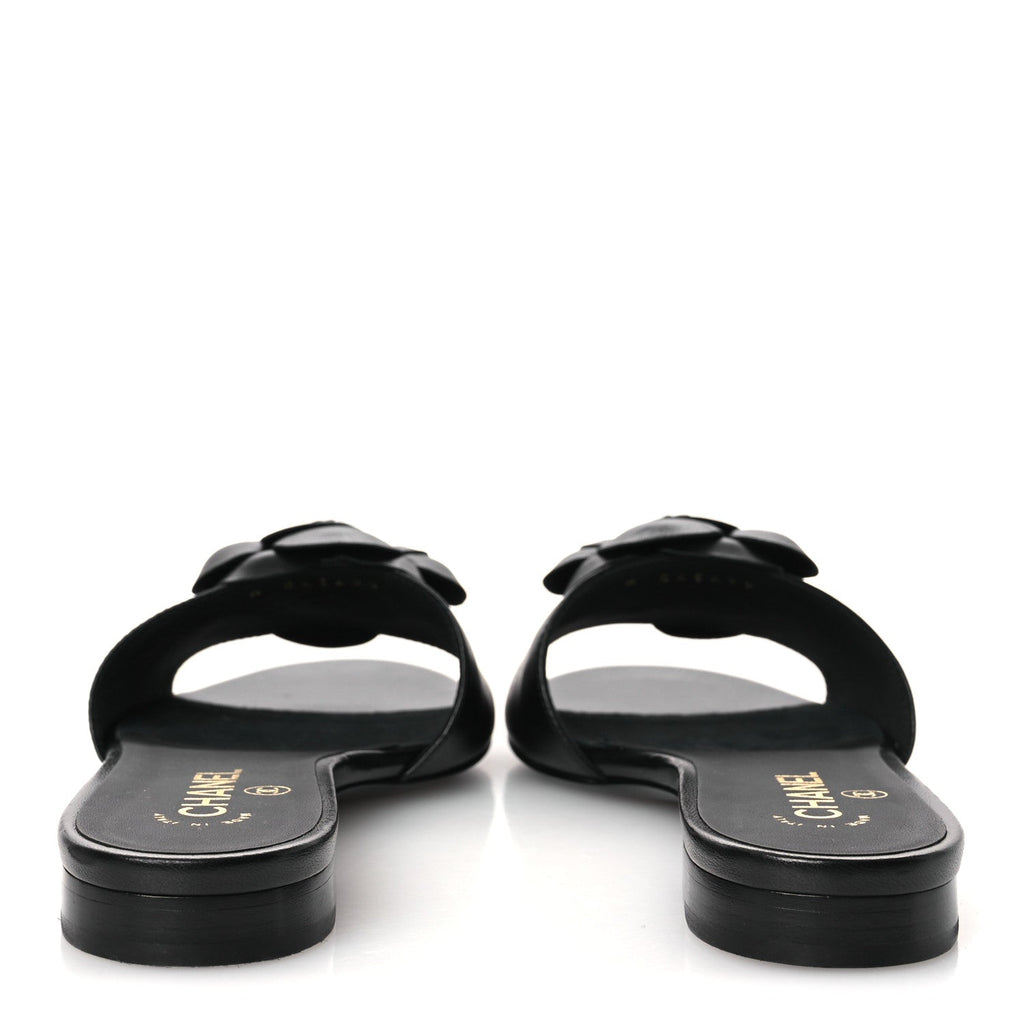 Lambskin Camellia Sandal Mules 37.5 Black