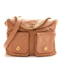 Chanel Shiny Calfskin Quilted Small Supple Twins Hobo Bag Brown