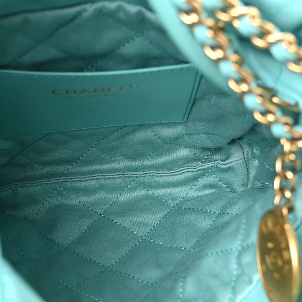 Chanel Shiny Calfskin Quilted Mini Chanel 22 Turquoise