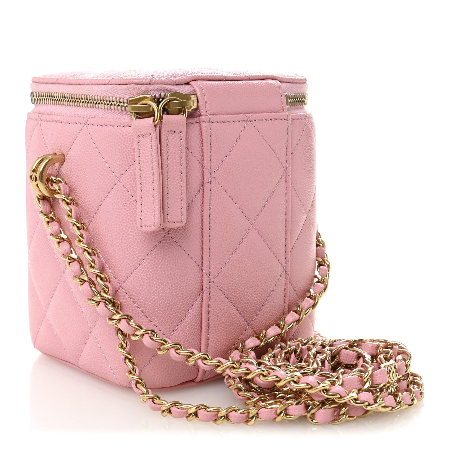 Chanel Caviar Quilted Tiny CC Vanity Case With Chain Pink
