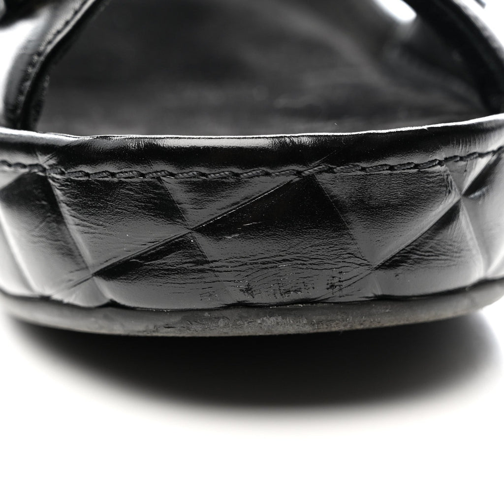 Chanel Shiny Calfskin Logo Platform Sandals 39 Black