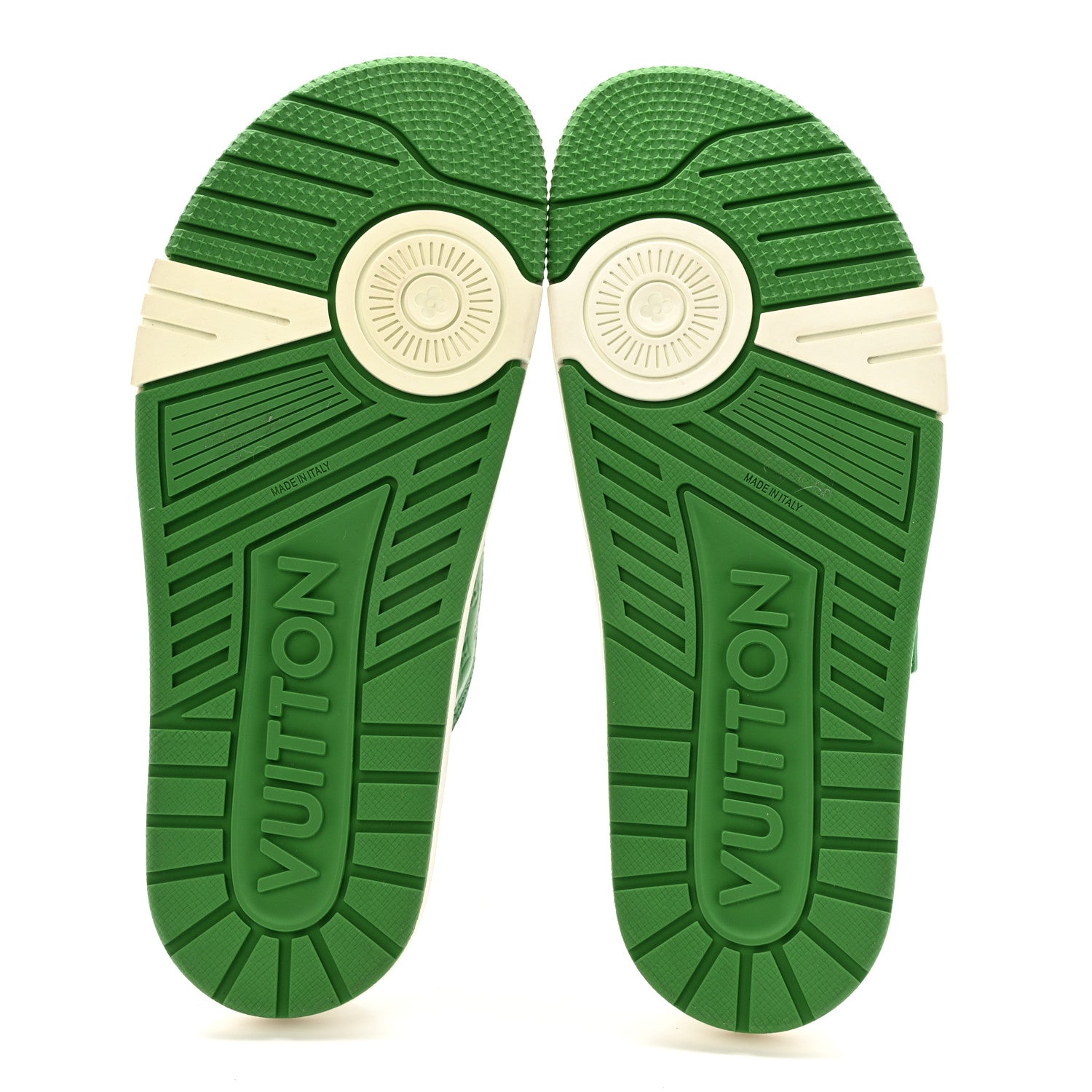 Louis Vuitton Calfskin Embossed Mens Script Trainer Mules 8 Green White