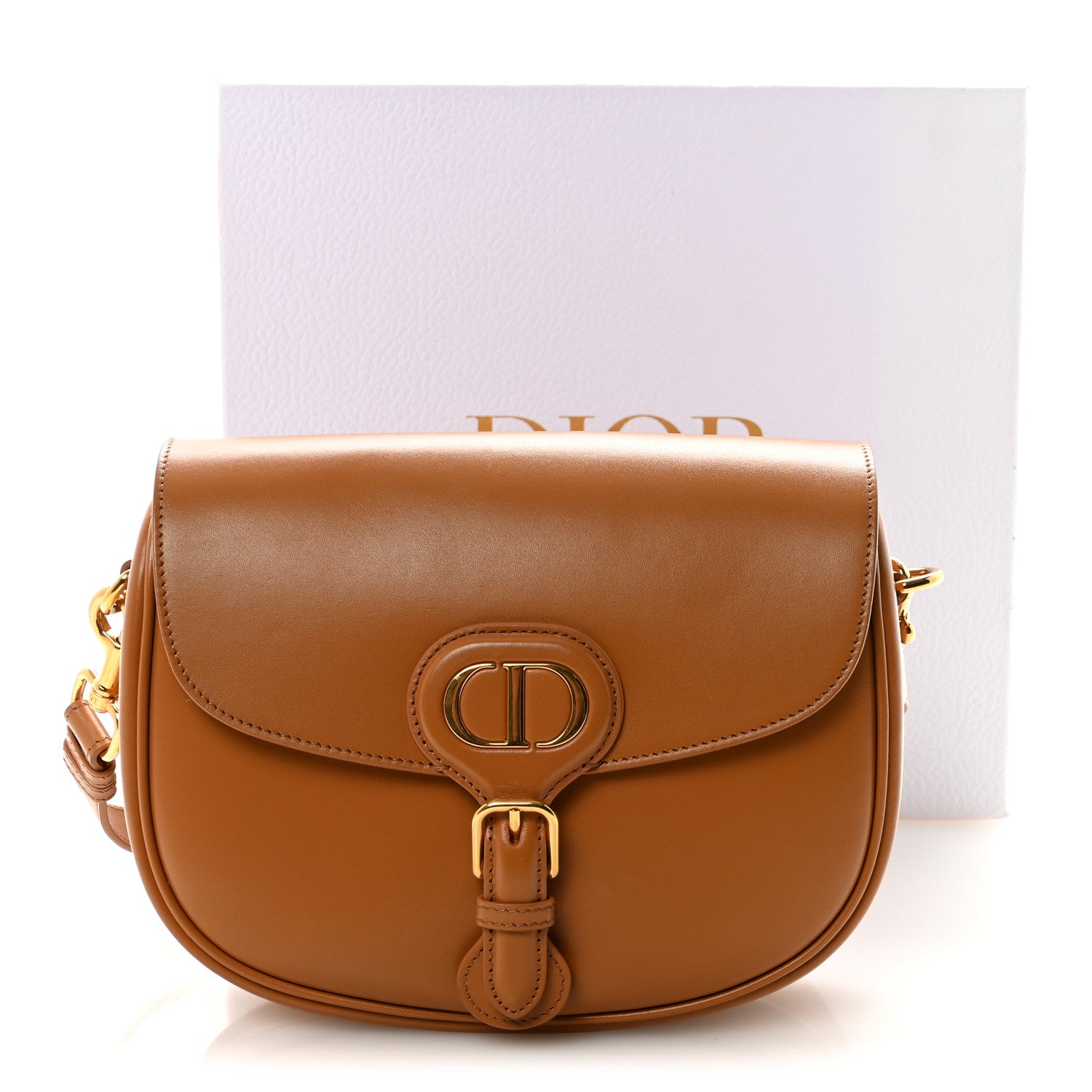 Christian Dior Box Calfskin Medium Bobby Flap Camel