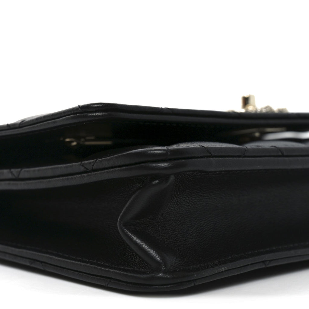 Chanel Lambskin Quilted Crystal Handle Wallet On Chain WOC Black