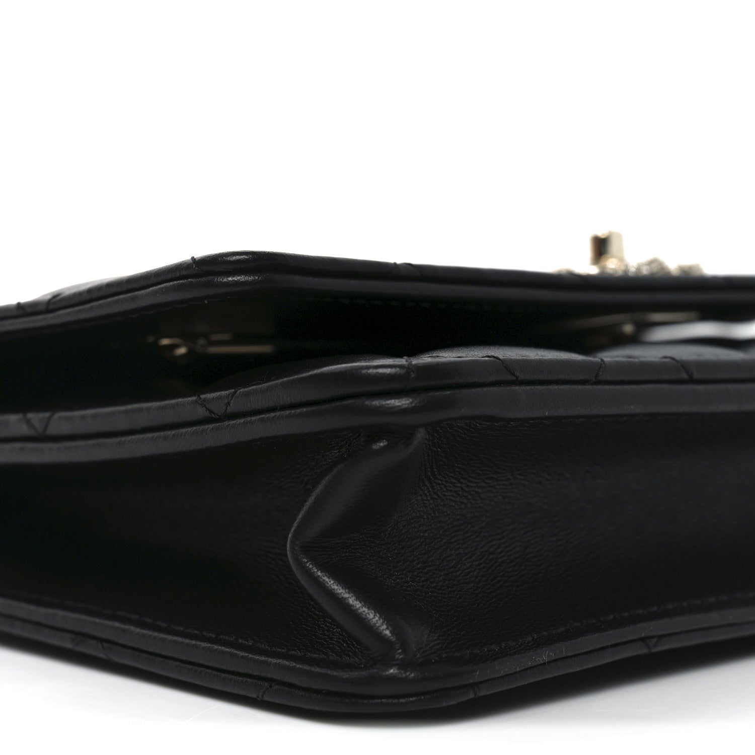 Chanel Lambskin Quilted Crystal Handle Wallet On Chain WOC Black