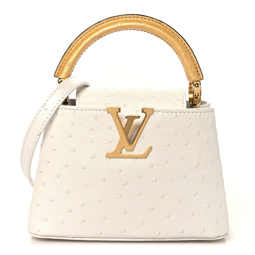 Louis Vuitton Iridescent Ostrich Capucines Mini White Gold