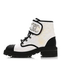 Fabric Grosgrain Quilted Cap Toe Lace Up Combat Boots 38.5 White Black