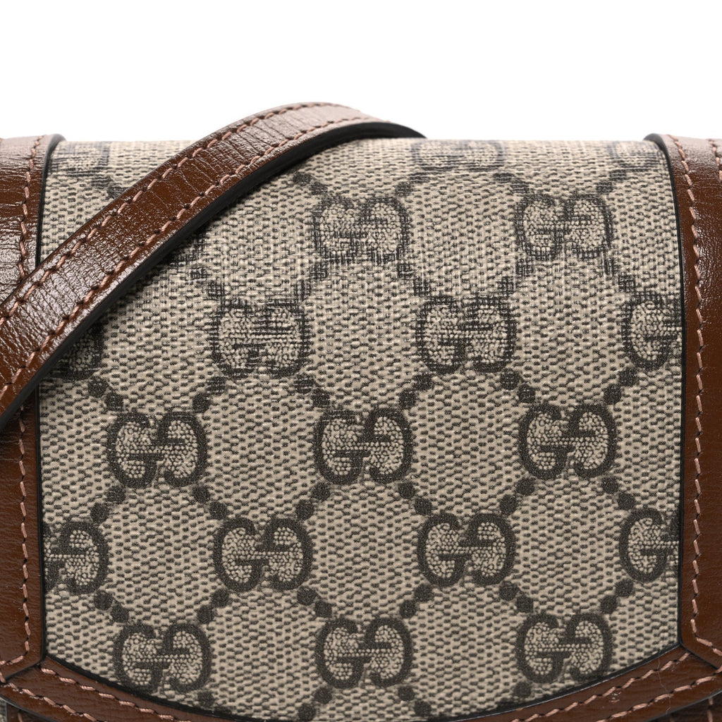Gucci GG Supreme Monogram Mini Horsebit 1955 Crossbody Bag Beige Brown Sugar
